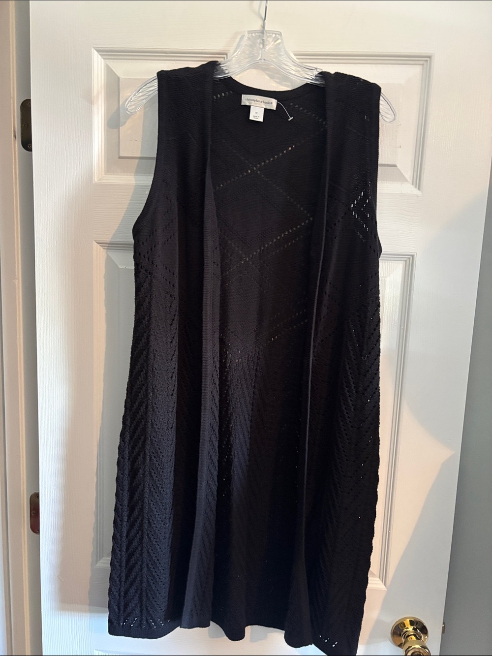 Christopher & Banks Black Openwork Knit Sleeveless Vest